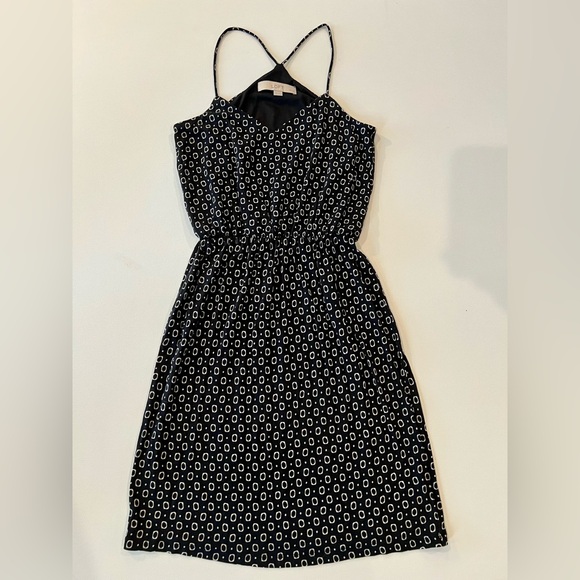 LOFT Dresses & Skirts - LOFT Petite Racerback Flowy Cinched Geometric Black White Mini XXSP Mini Dress